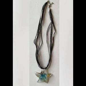 Blue Starfish necklace on ribbon perfect for beach wear